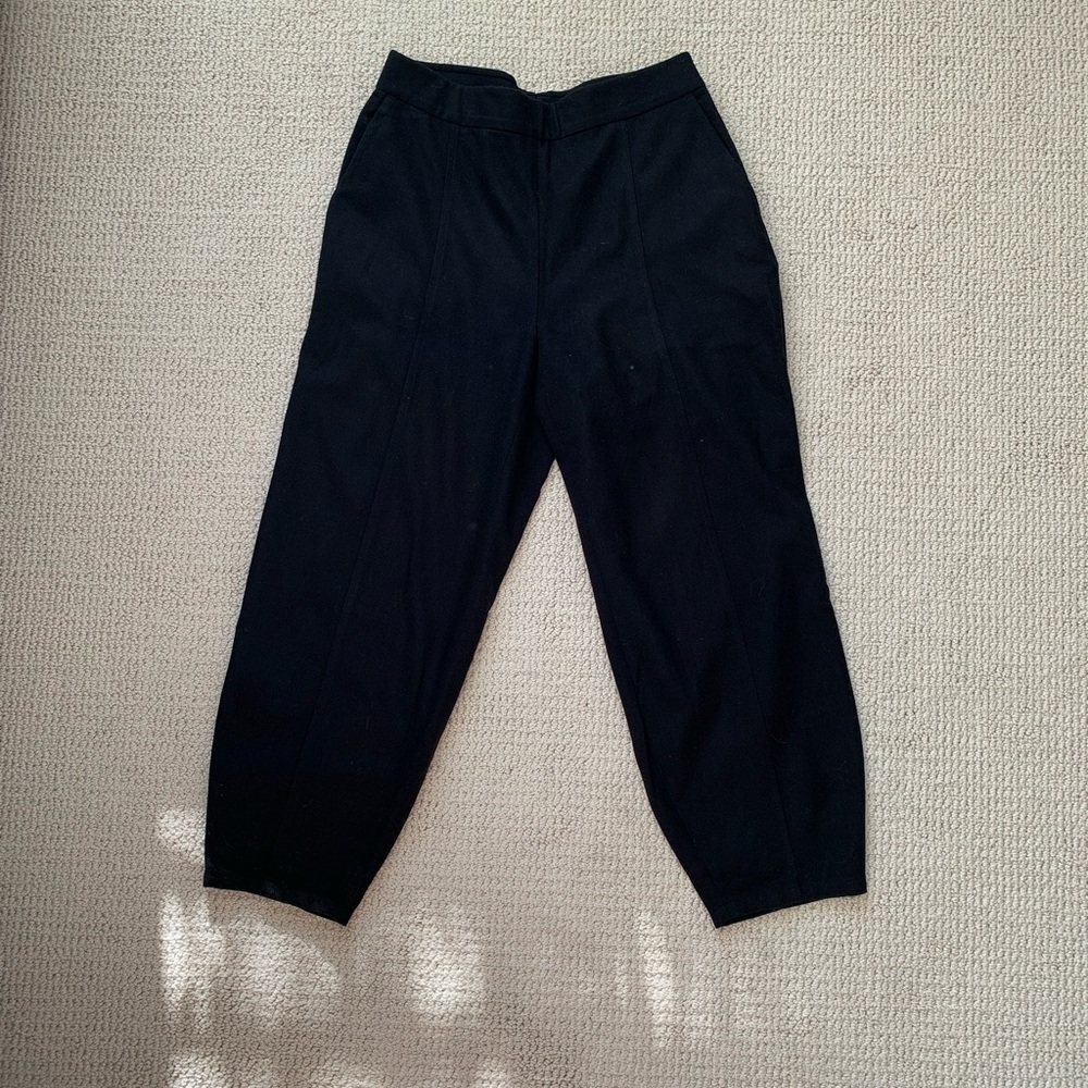 Eileen Fisher Black Soft Wool Flannel Lantern Pant